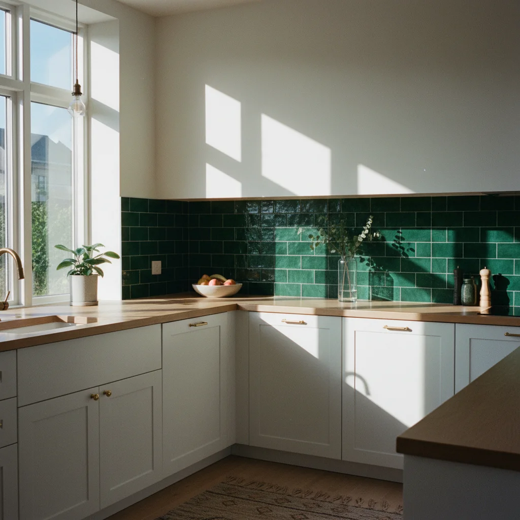 Zellige adhésif vert émeraude : la couleur qui réveille un intérieur