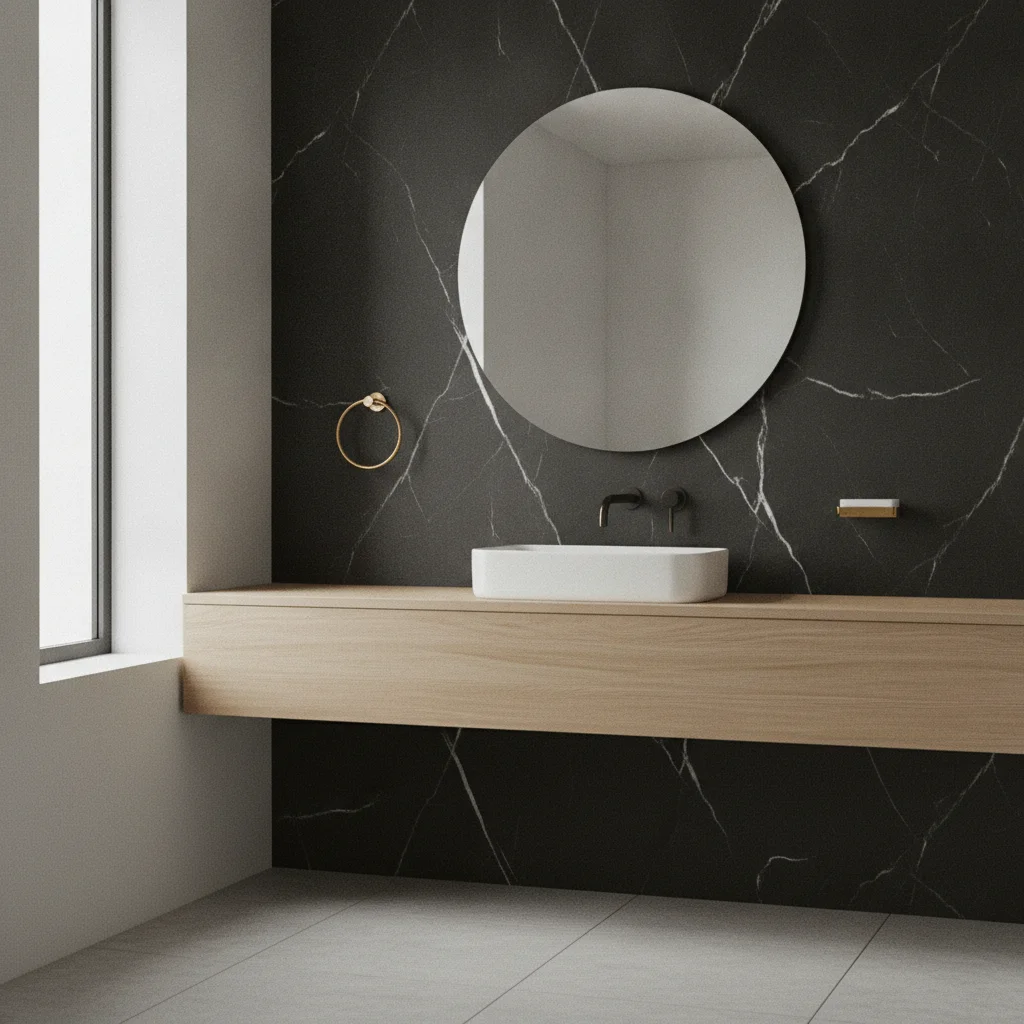 Carrelage adhesif effet marbre noir Marquina : l'elegance