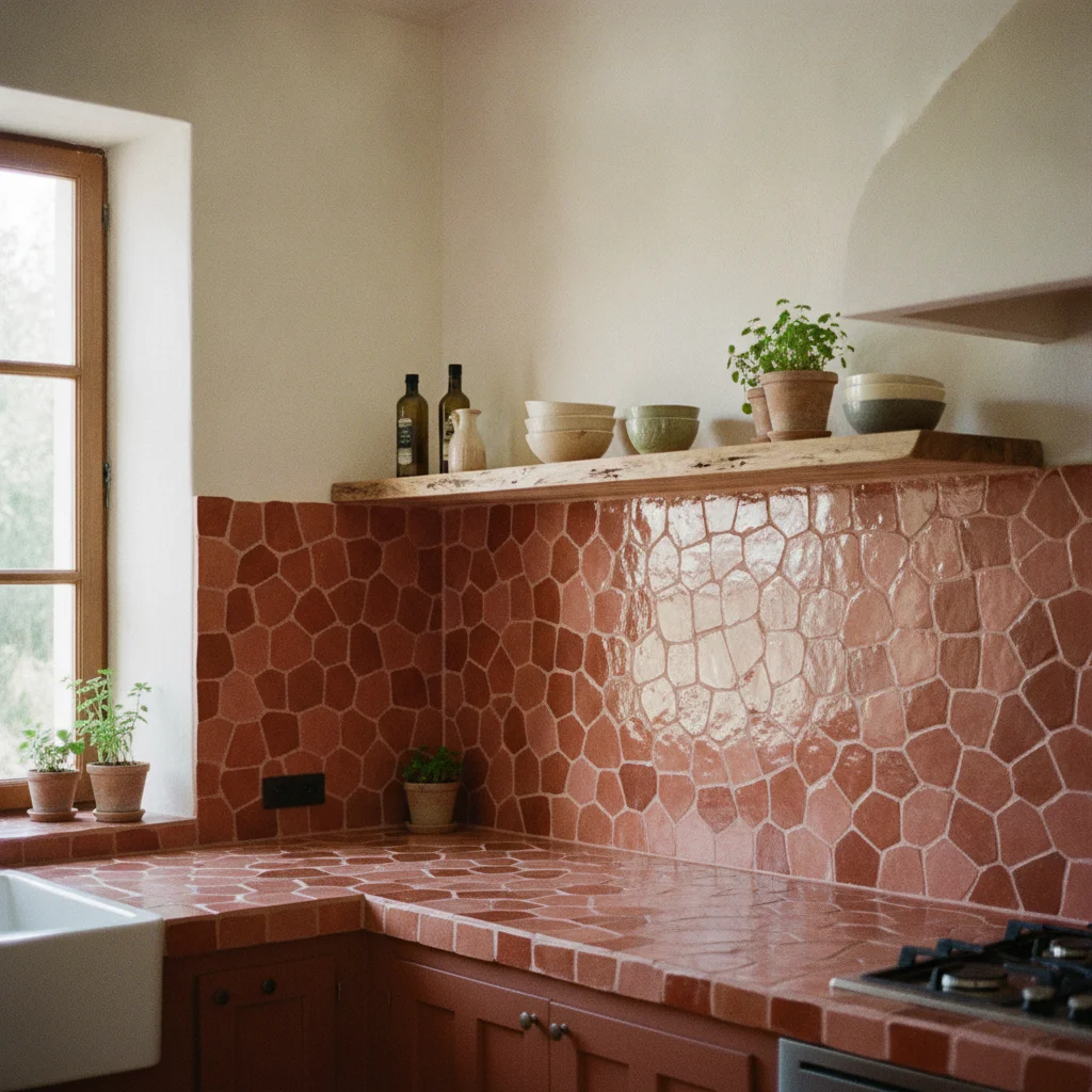 Zellige terracotta et rose argile : la chaleur du sud