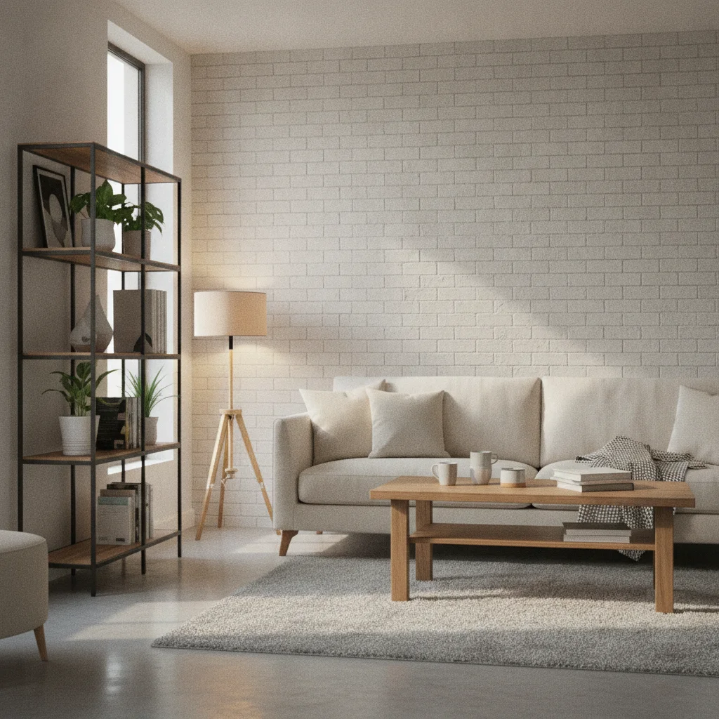 Mur d'accent au salon : l'effet brique en version adhésive